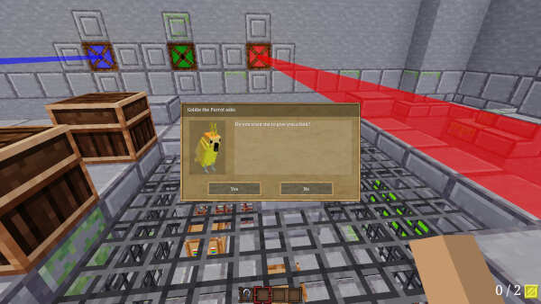 Screenshot of Goldie the parrot asking the player: “Do you want me to give you a hint?”