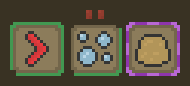 Examples 3 effect icons. The first one has a purple dashed outline and shows a bread. The second one shows bubbles and a half-complete green outline and 2 red dots above. The third one shows a red arrow and has a nearcomplete green outline.
