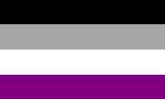 The asexual flag. 4 horizontal stripes, from top to bottom: black, gray, white, purple