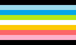 One of many queer flags. 9 horizontal stripes, from top to bottom: black, light blue, blue, green, white, yellow, red, light red, black