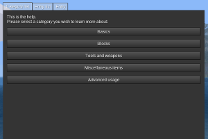 Screenshot of the “Help” Minetest modpack